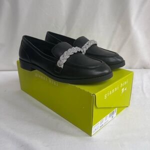 Gianni Bini BRISTOW Black Leather Rhinestone Braided Slip On Loafer Size 8.5 New